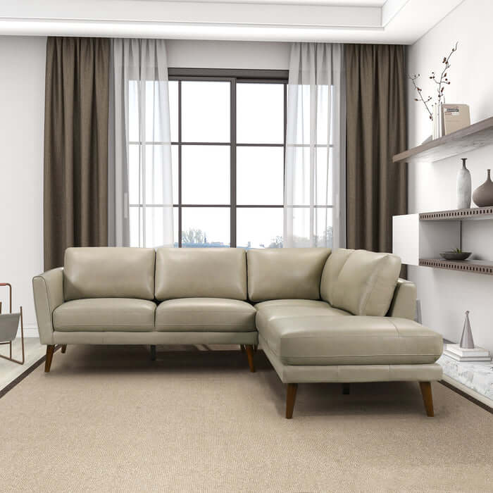 Leather Sectional Chaise Sofa L-Shape 97” – Benson Mid-Century Genuine Leather Sectional (2 Colors) in a modern living room.