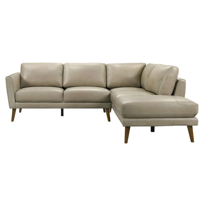 Leather Sectional Chaise Sofa L-Shape 97” – Benson Mid-Century Genuine Leather Sectional (2 Colors) in light beige.