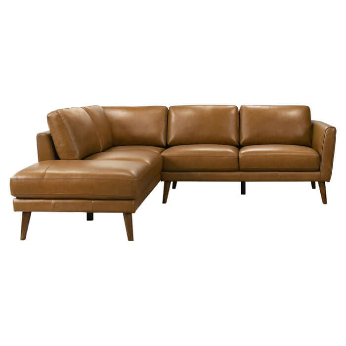 Leather Sectional Chaise Sofa L-Shape 97” – Benson Mid-Century Genuine Leather Sectional (2 Colors) in brown.