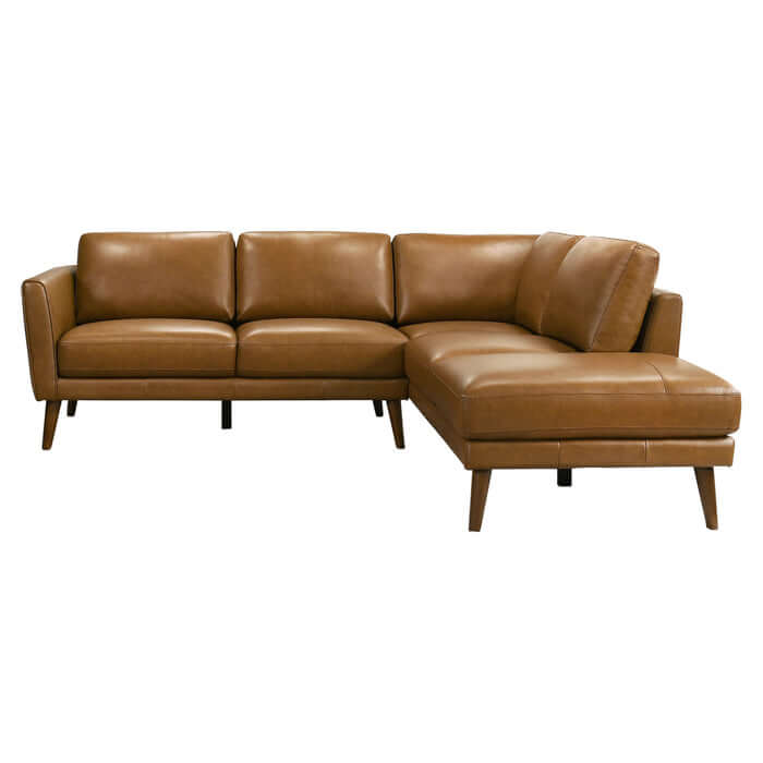 Leather Sectional Chaise Sofa L-Shape 97” – Benson Mid-Century Genuine Leather Sectional (2 Colors) in warm brown color