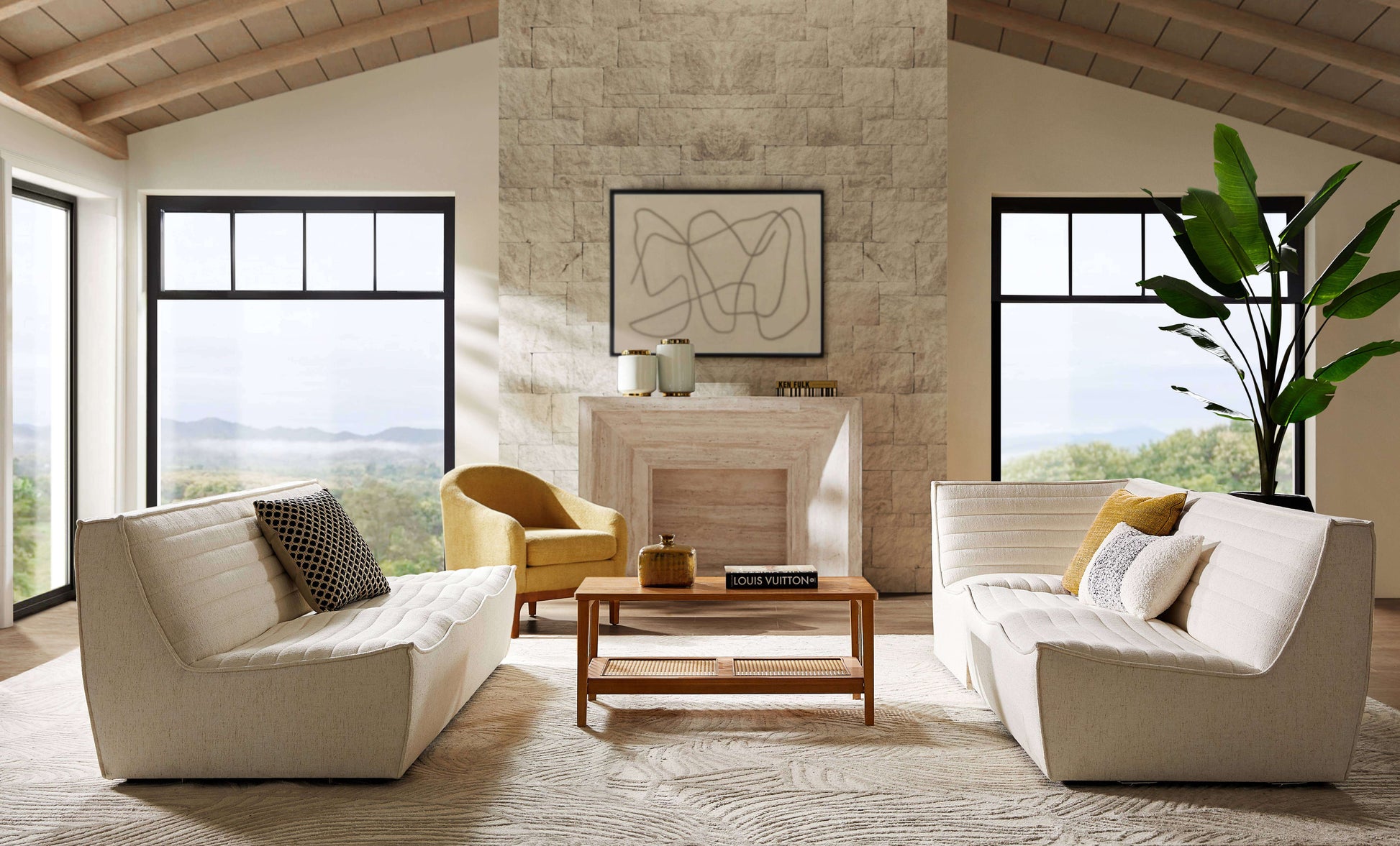 Modern living room featuring Evelyn Harmony fabric corner sofa sectional with a cozy atmosphere and stylish decor.