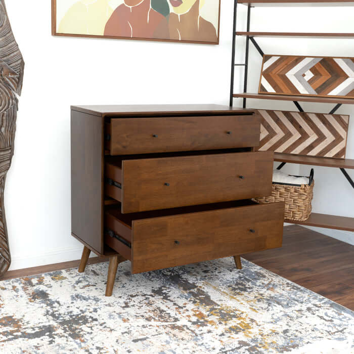 Mid-Century Modern Solid Wood 3-Drawer Dresser 35" – in room setting