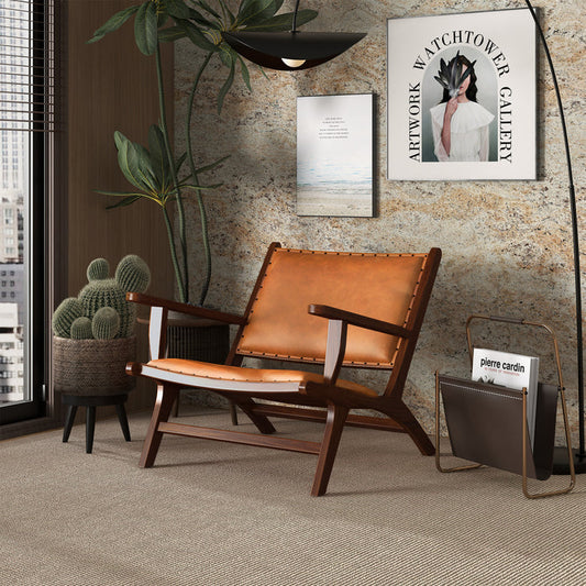Colin MCM Leather Accent Chair – Armless Mid-Century Modern Chair (Tan, Solid Wood Frame) in stylish interior setting.