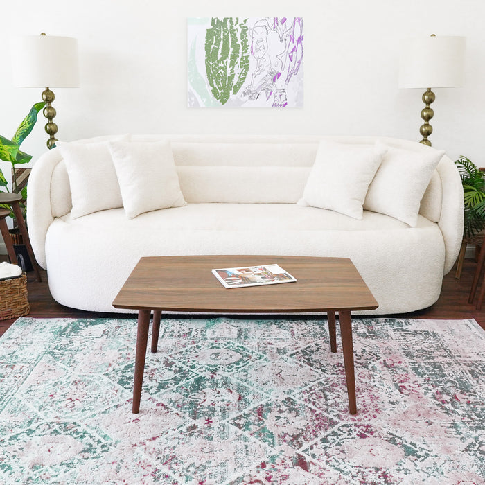 Deny MCM Solid Wood Walnut Coffee Table – 37” Rectangular Center Table (Mid-Century Modern) in a cozy living room setting.