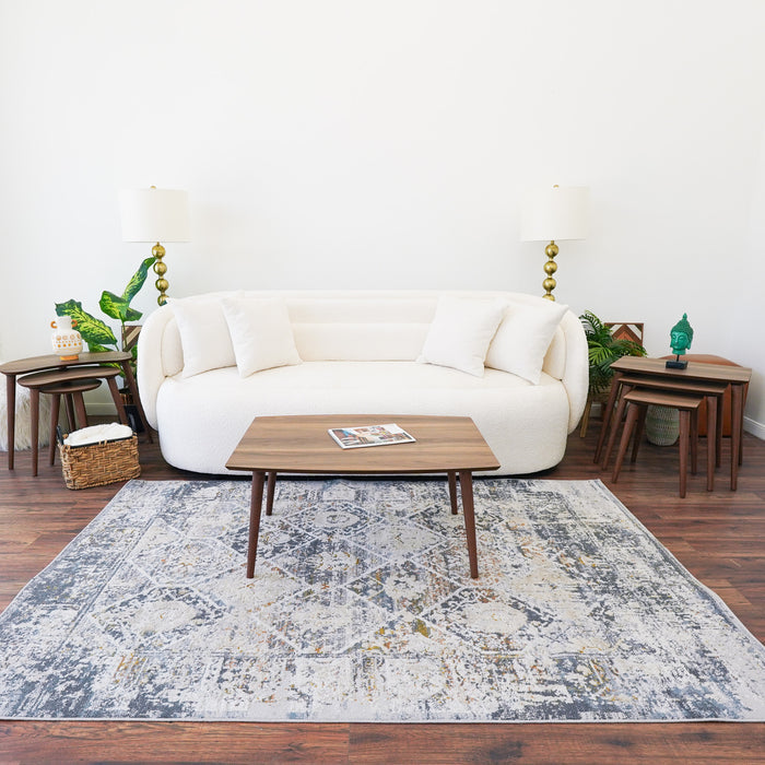 Deny MCM Solid Wood Walnut Coffee Table – 37” Rectangular Center Table (Mid-Century Modern) in a stylish living room setup.