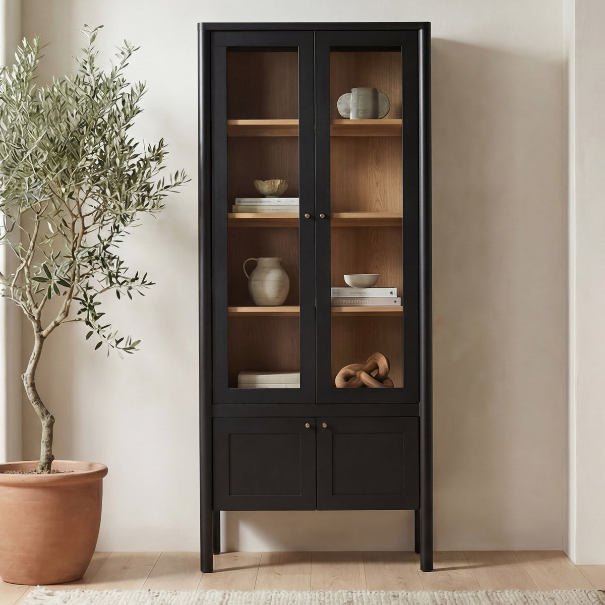 Hannah Tall Cabinet – 86.2" Glass-Front Pine Cabinet (2 Colors) (9)