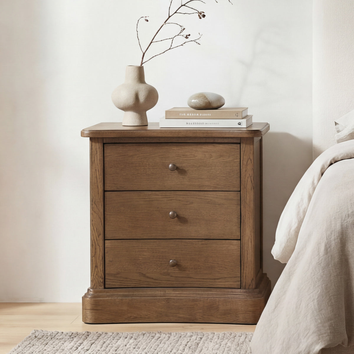 Clarence Nightstand – 28" Solid Oak 3-Drawer Nightstand (7)