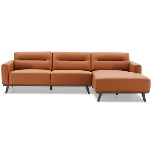 Ella Cognac PU Leather L-Shape Sectional Chaise Sofa 109" – Mid-Century Modern Faux Leather Sectional