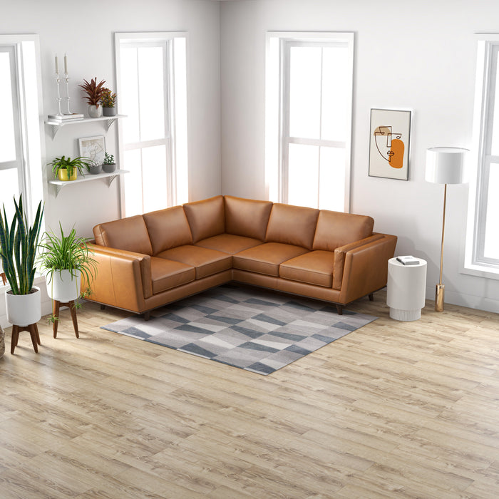 Erman MCM Genuine Leather Corner Sofa Sectional 89" – Mid-Century Modern Leather Sectional in a stylish living room.