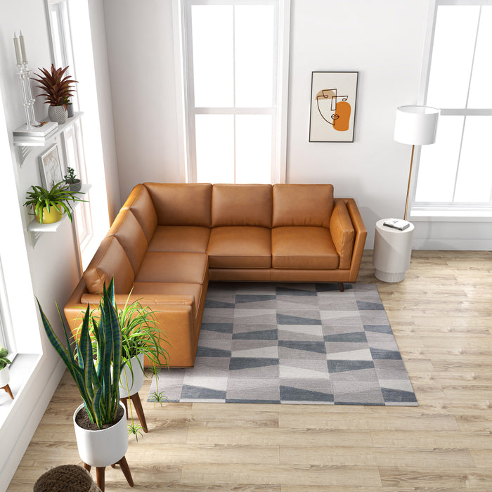 Erman MCM Genuine Leather Corner Sofa Sectional 89" – Mid-Century Modern Leather Sectional in a stylish living room.