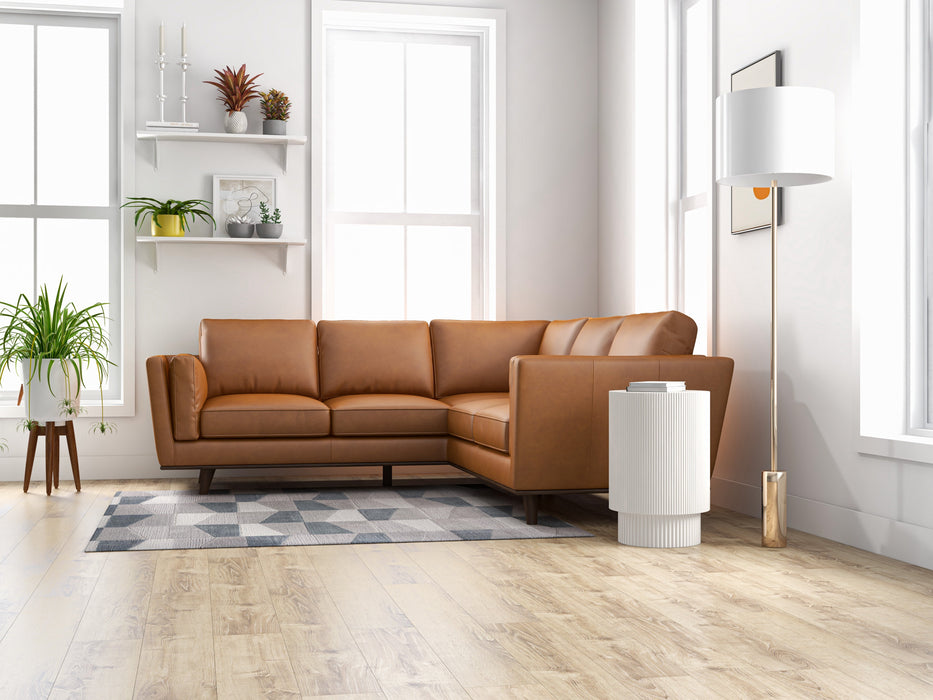 Erman MCM Genuine Leather Corner Sofa Sectional 89" – Mid-Century Modern Leather Sectional in a stylish living room setting.