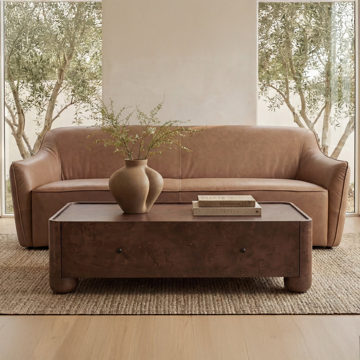 Gibson Coffee Table – 55" Oak and Burl Veneer Coffee Table (2 Colors) (9)