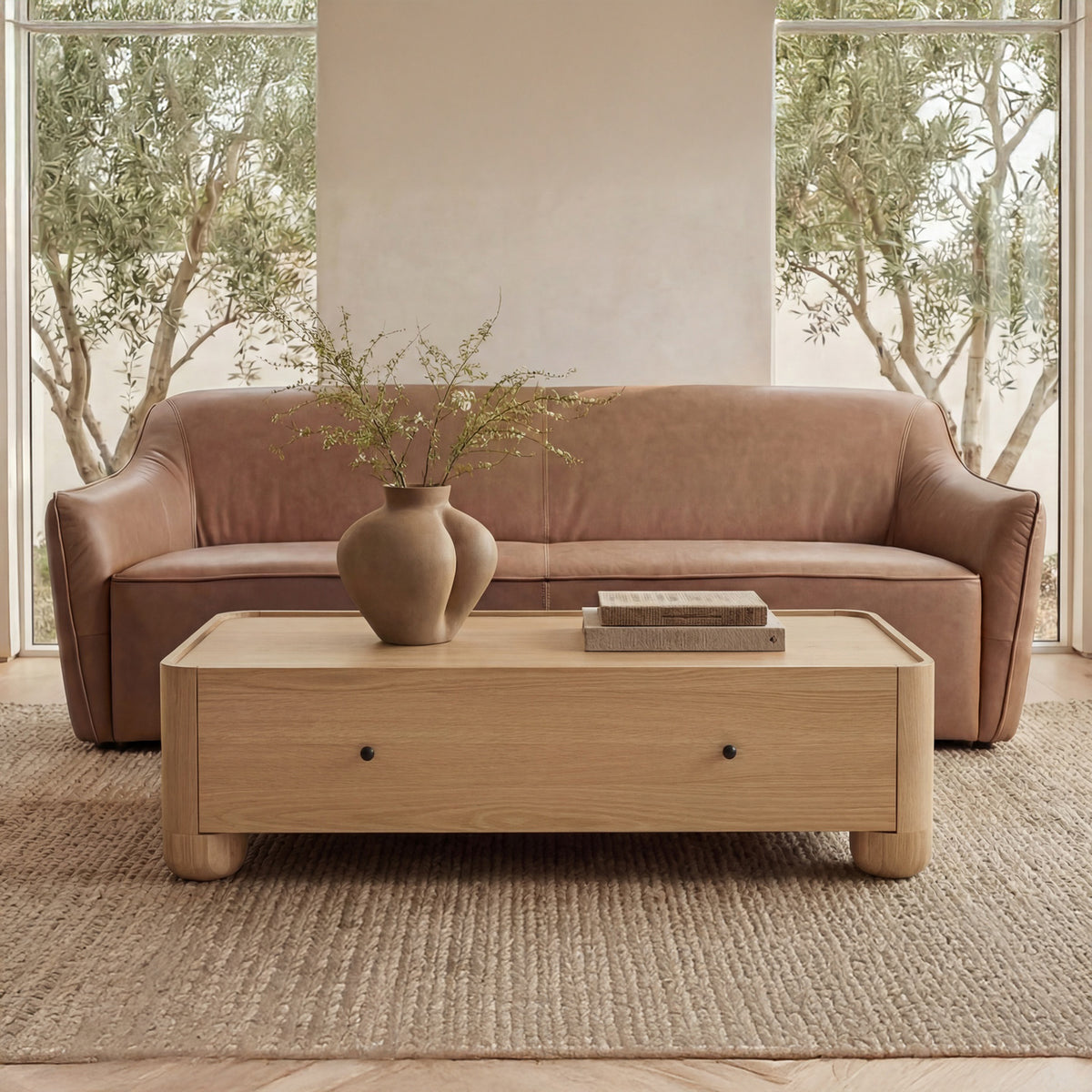 Gibson Coffee Table – 55" Oak and Burl Veneer Coffee Table (2 Colors) (19)