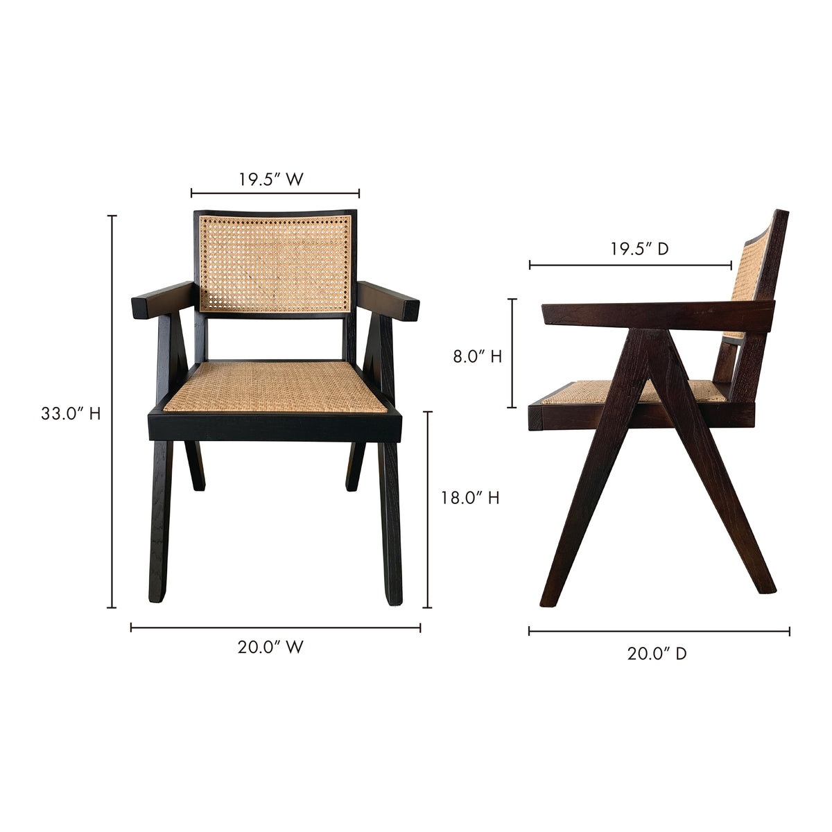 Takashi Dining Chair Set of 2 – 20" Elm and Rattan Dining Chairs (12)