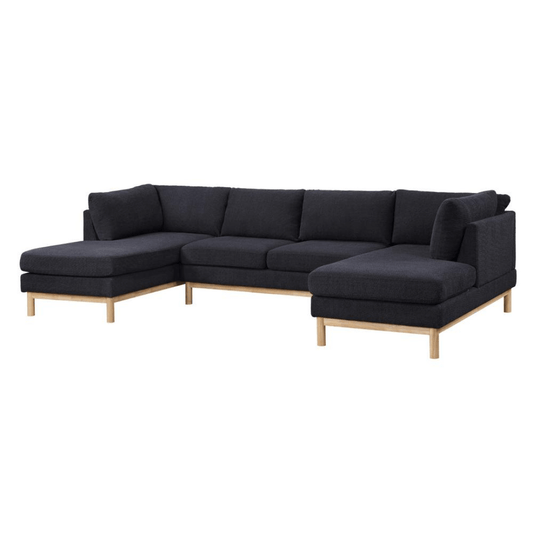 Hallie Black Sherpa Dual Chaise Sectional Sofa 124" – Modern Cozy Sherpa Sectional with wooden accents.