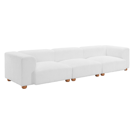 Tayte White Corduroy Modular Sectional Sofa 150" – Deep Seat Oversized Couch in a modern living room.