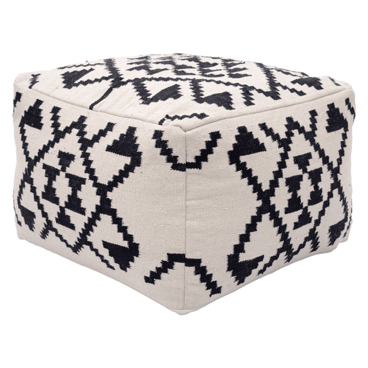 Lizardo Boho Hip Fabric Ottoman Cube, Beige & Black 24" - Revel Sofa