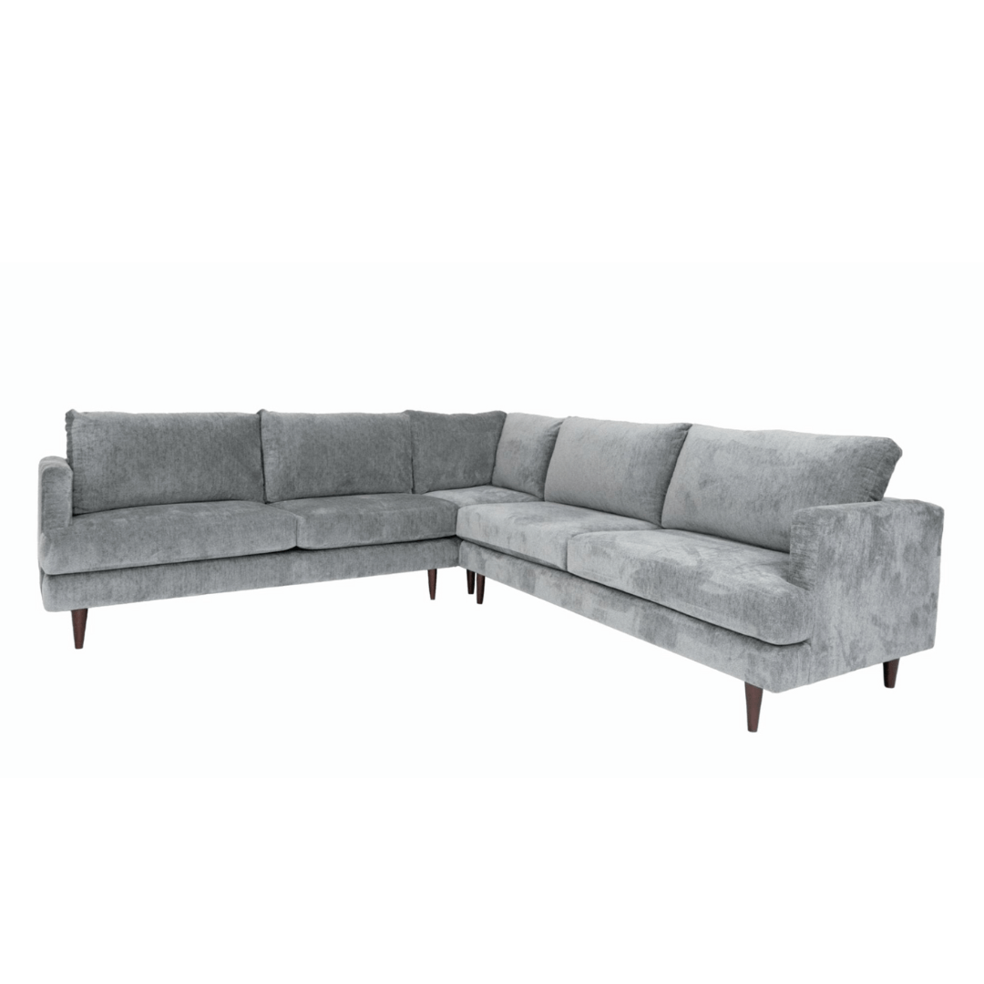 MidCentury Modern Silver Velvet L-Shaped Corner 3pc. Sectional Sofa - Revel Sofa 