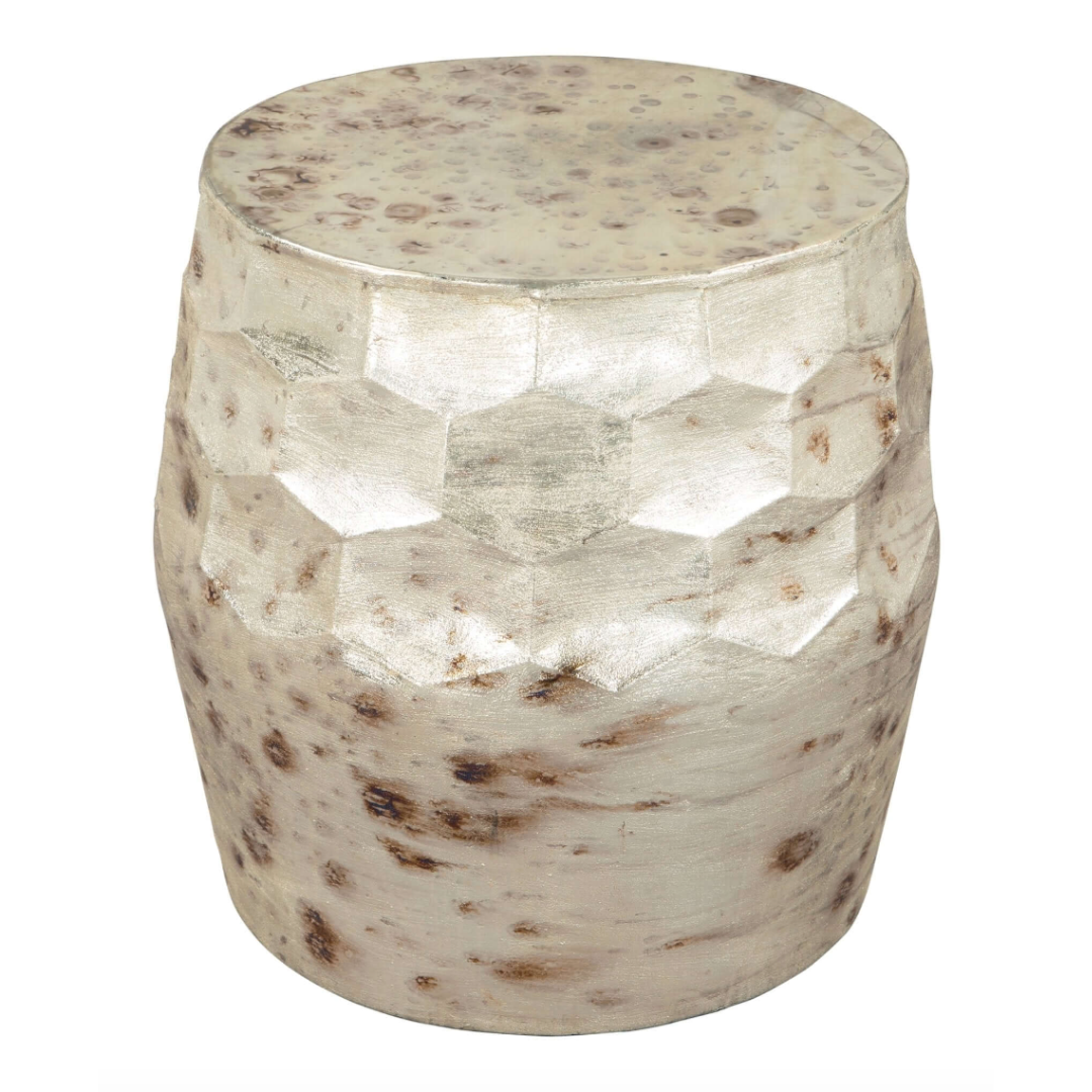 Pam Cylindrical Iron End Side Accent Table, Antique Beige - Revel Sofa 