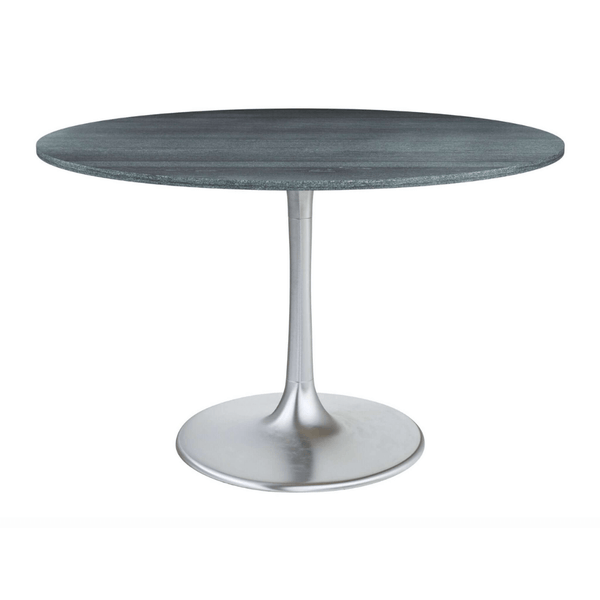 Metropolis Round Dining Table in Gray Top, Silver Base - Revel Sofa