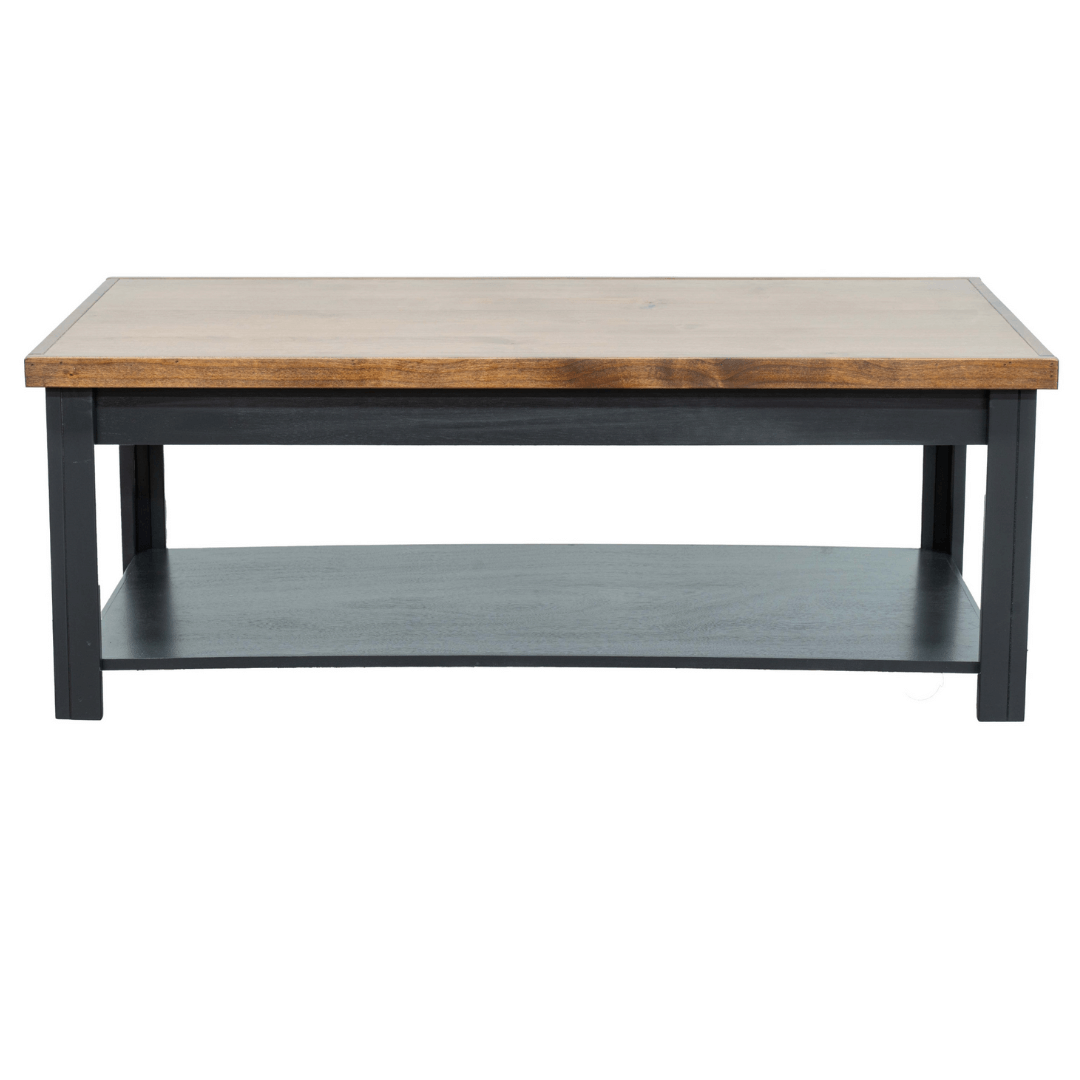 Essex Solid Wood Rectangular Coffee Table, Black and Whiskey Finish 48" - Revel Sofa 