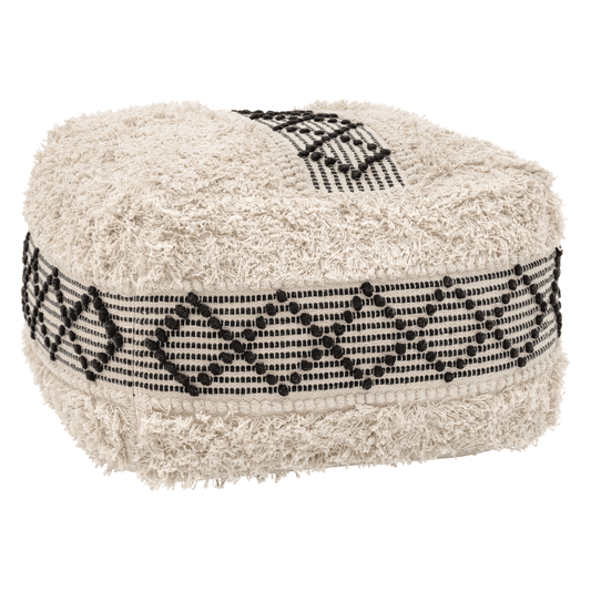 Pisco Boho Hip Fabric Ottoman Cube, Beige & Black 24" - Revel Sofa