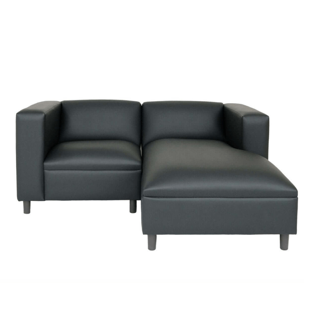 Black Faux Leather Modern L-Shaped Chaise Sofa 84" - Revel Sofa 