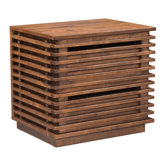 Linea Solid Wood Slatted Scandinavian Design Nightstand in Walnut - Revel Sofa