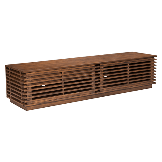 Linea Solid Wood Slatted TV Stand Entertainment Console, Walnut Finish 71" - Revel Sofa