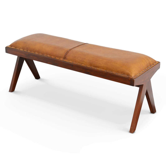 Chad Genuine Leather Upholstered Solid Wood Bench 47"