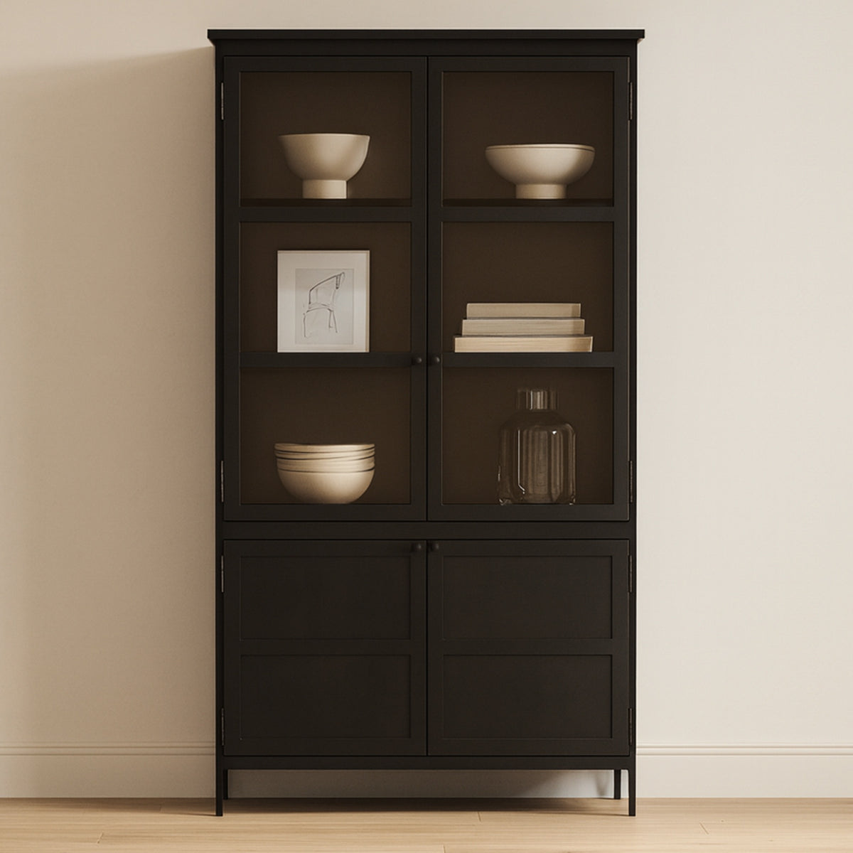 Henry Tall Cabinet – 48.5" Black Metal Display Cabinet (8)