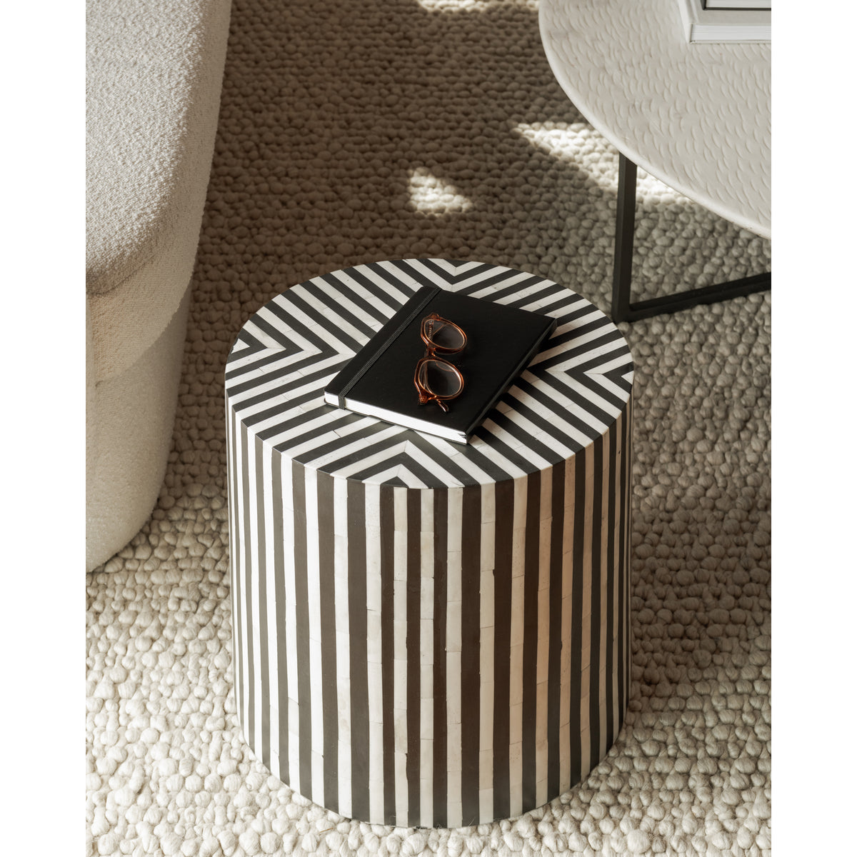 Chameau Side Table – 15" Cylindrical Camel Bone Side Table (4)