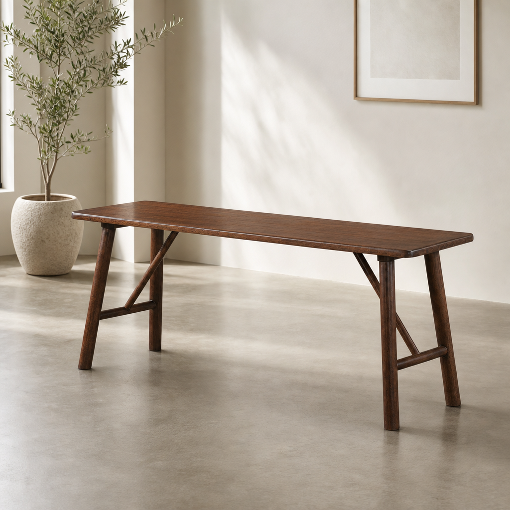 Molly Solid Wood Bench – 47” Walnut Finish Mid-Century Bench (Minimalist Seating)