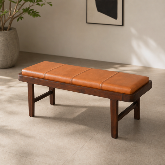 Maddox 47" Genuine Leather Bench with Solid Wood Frame