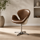 Retro-Inspired Chrome Padded Brown Leather Accent Chair