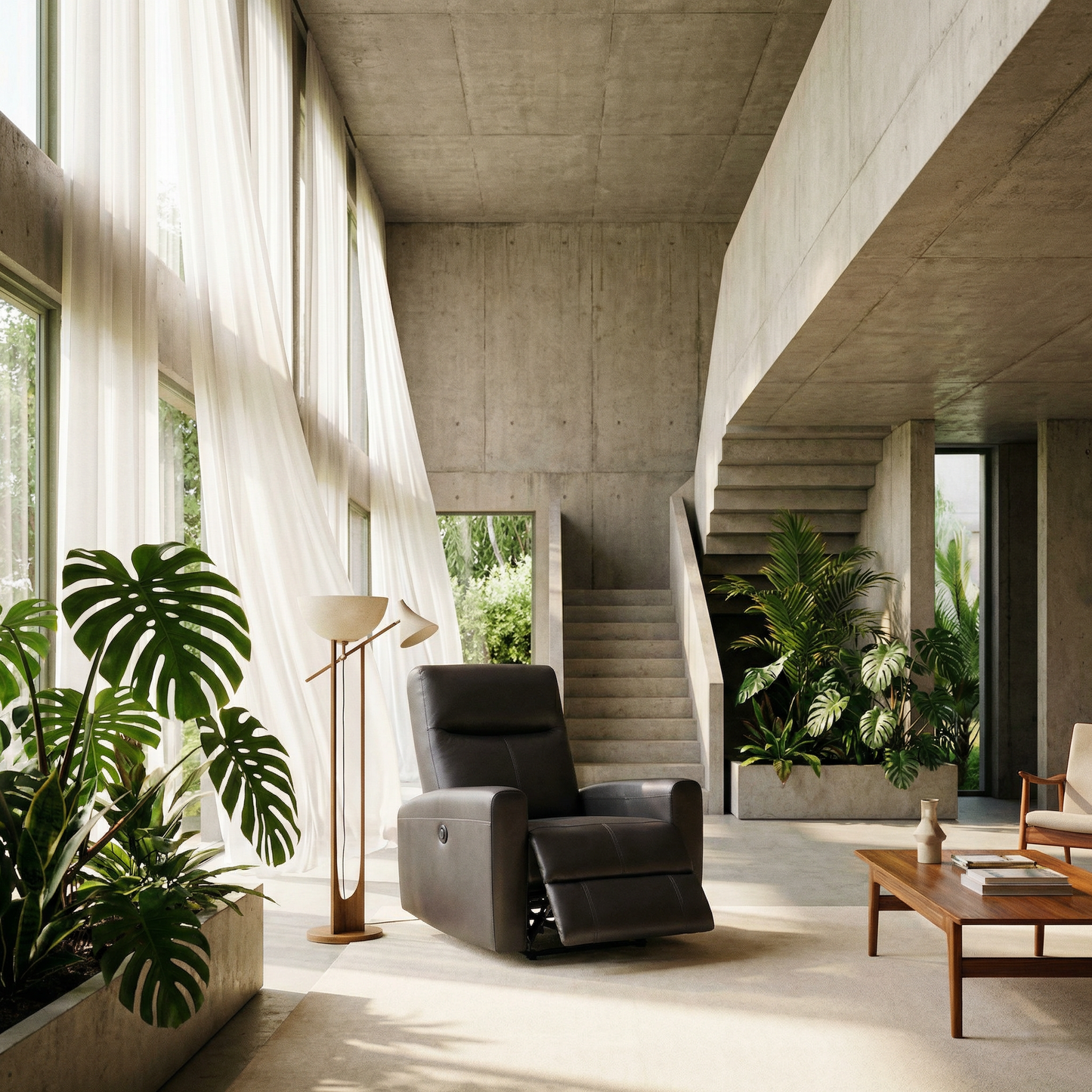 Blane Top-Grain Leather Power Recliner – Brown Modern Electric Reclining Chair