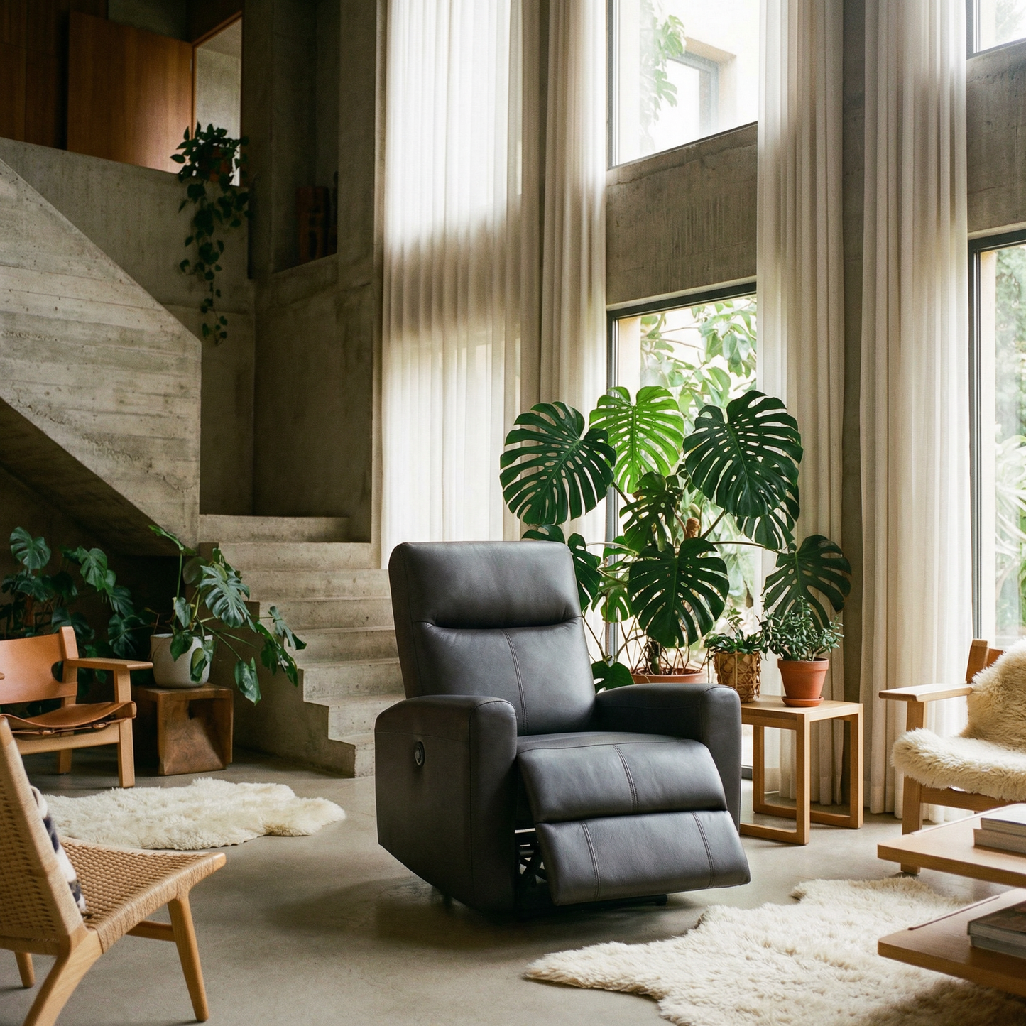 Blane Top-Grain Leather Power Recliner – Brown Modern Electric Reclining Chair