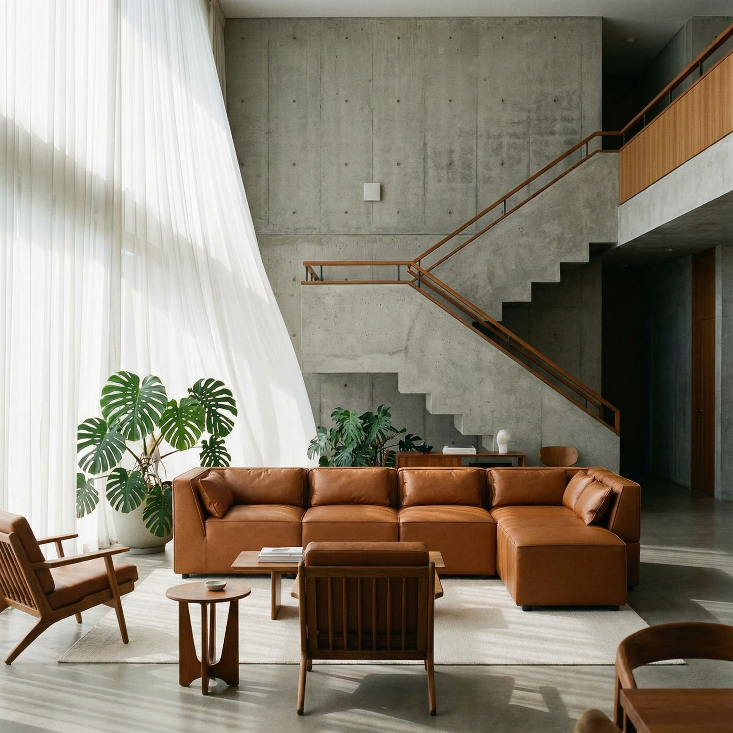 Cognac PU Leather Modular Sofa Sectional (5 Pc) – Wexford MCM Configurable Faux Leather Couch