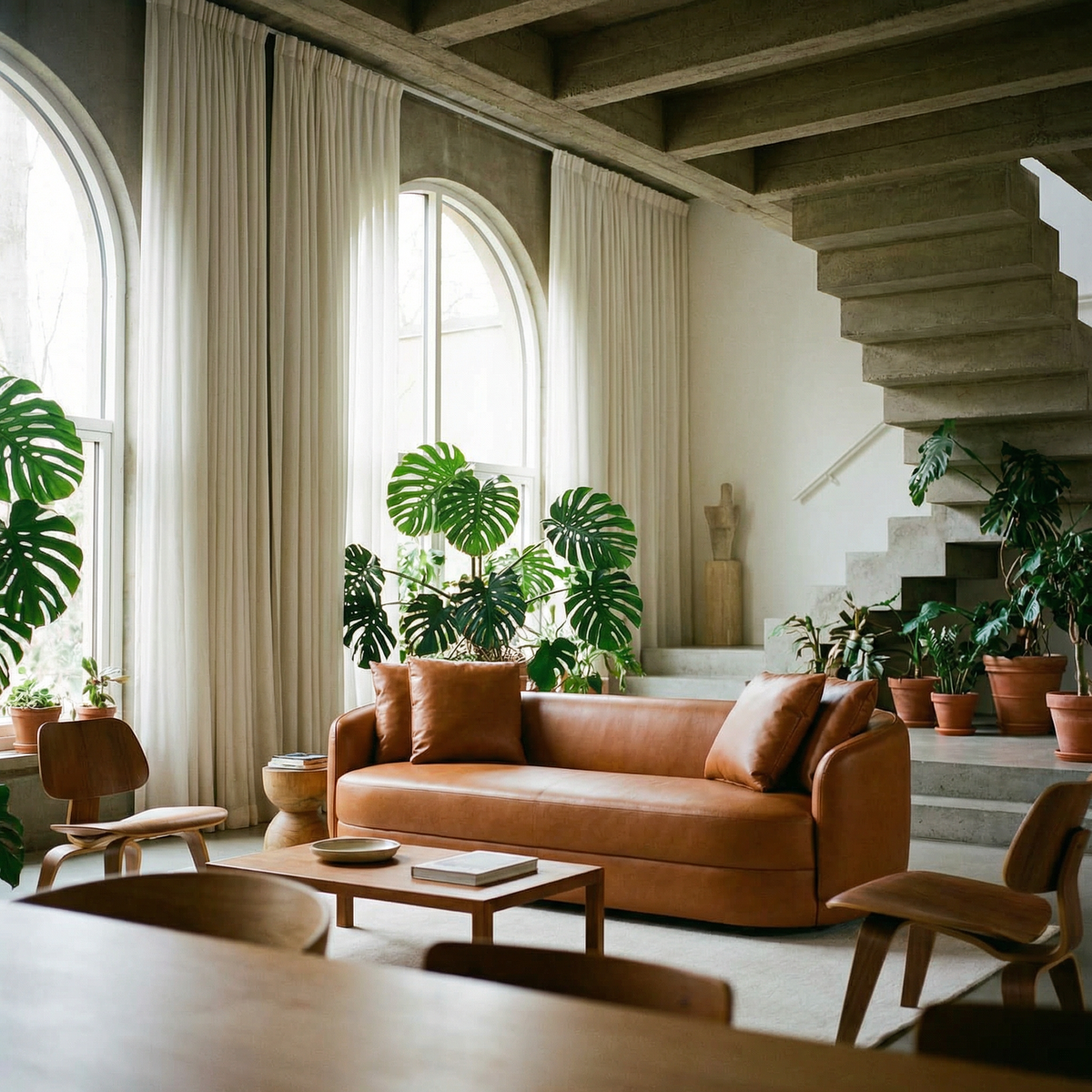 Dylan Modern Cognac PU Leather Sofa 85"
