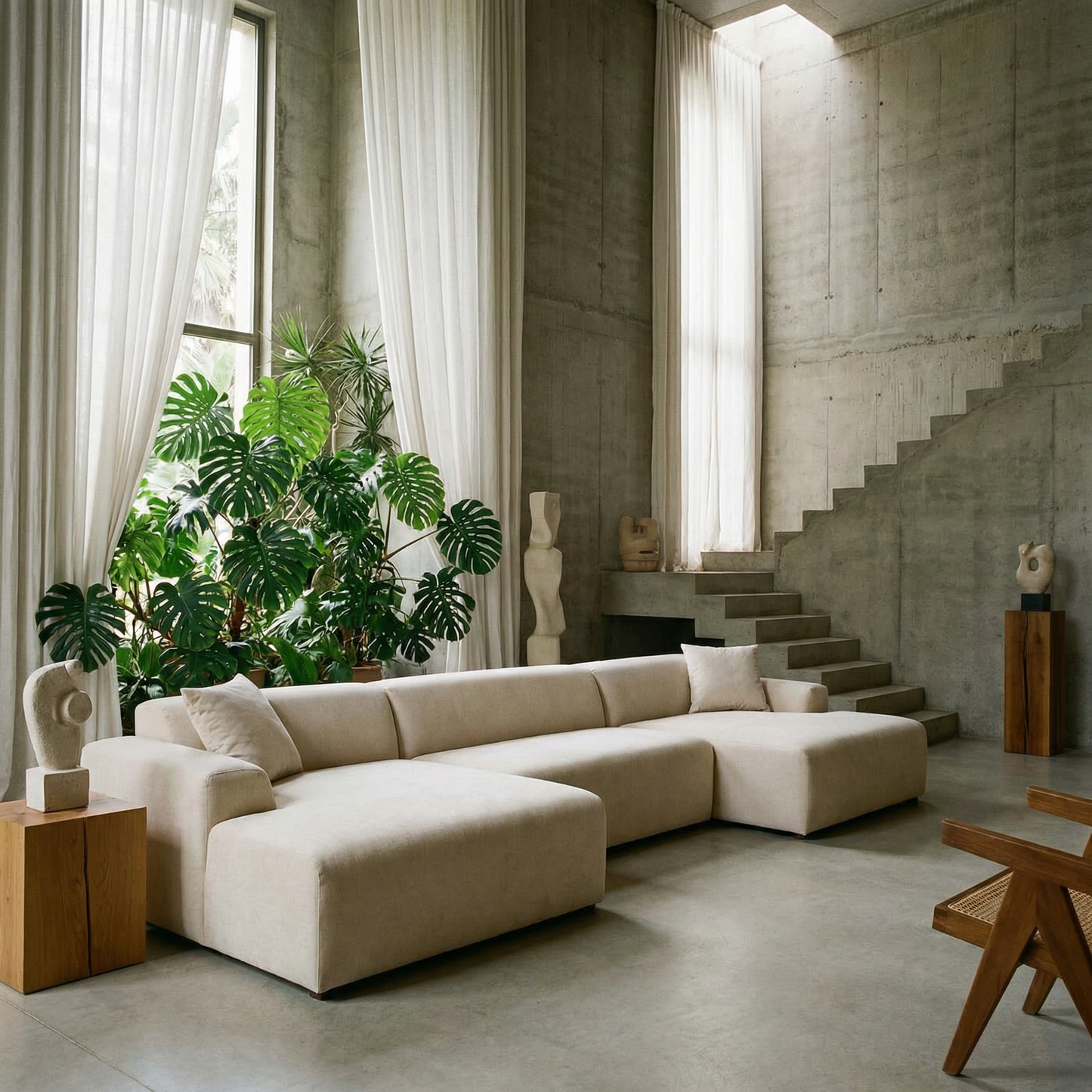 Mar Corduroy U-Shape Dual Chaise Sectional Sofa 149" – Modern Cream Oversized Sectional Sofa