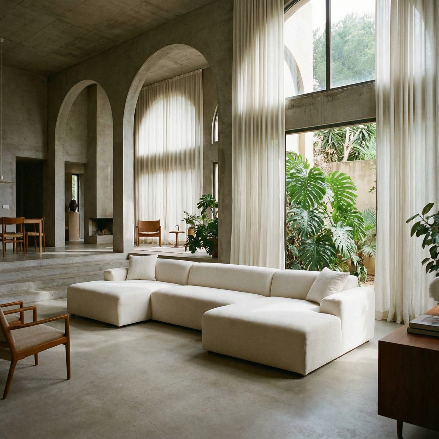 Mar Corduroy U-Shape Dual Chaise Sectional Sofa 149" – Modern Cream Oversized Sectional Sofa