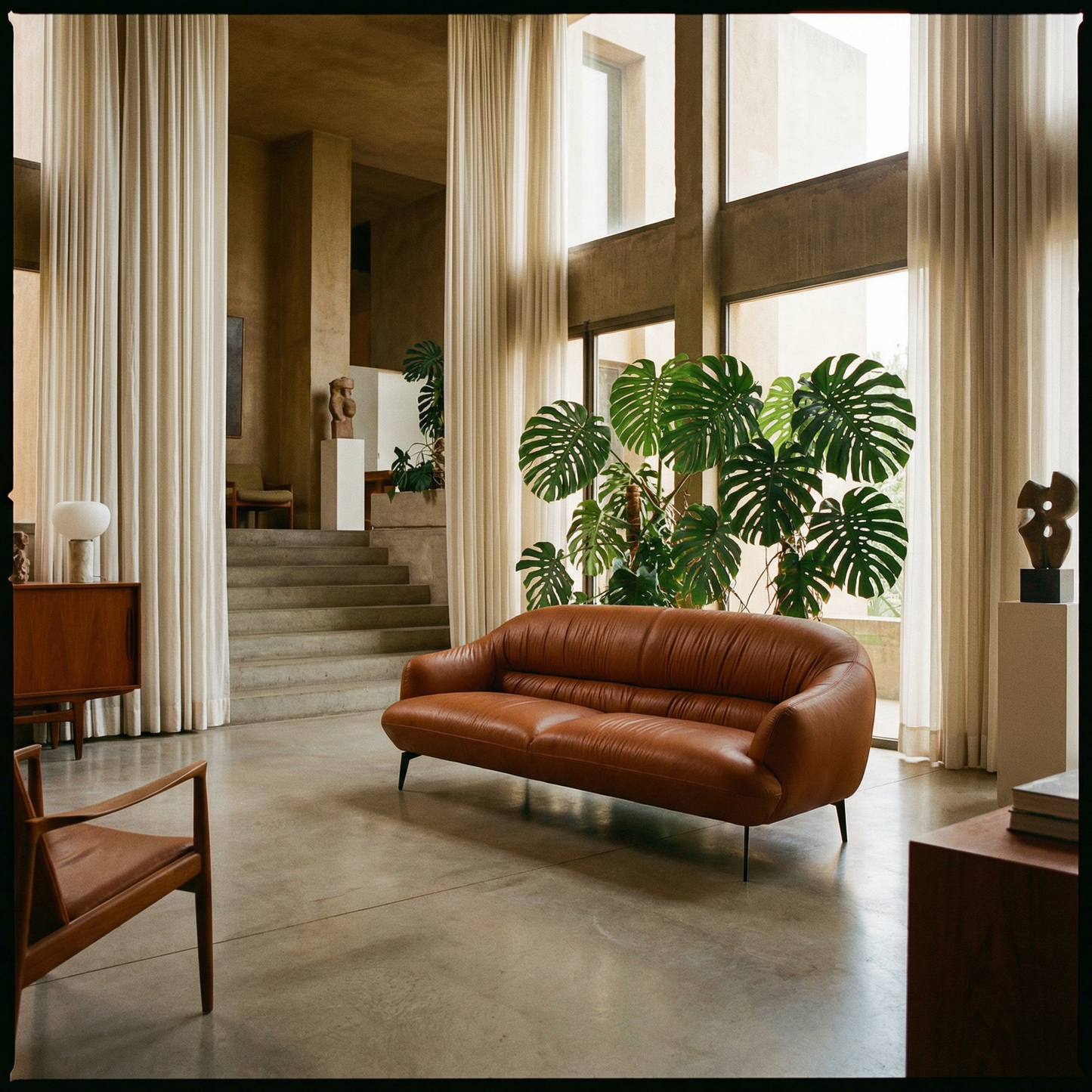 Leonia Italian Leather Sofa 88" – Tan Genuine Italian Leather Modern Couch