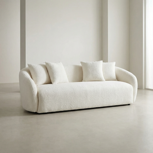 Modern Ivory Boucle Curvy Sofa 85”