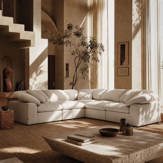 Naveen Ivory Linen Modular Cloud Sectional – Contemporary Deep Seating Sofa (3 Sizes)