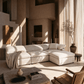 Naveen Ivory Linen Modular Cloud Sectional – Contemporary Deep Seating Sofa (3 Sizes) in a modern living space.