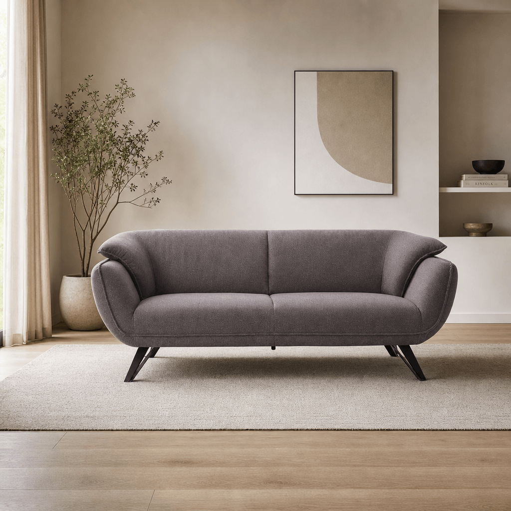 Dalya Gray Linen Loveseat – 78” Modern 2-Seat Sofa with Metal Legs in a stylish living room setting.