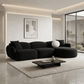 Lucifer Black & White Sectional Sofa – 127” Shimmer Fabric L-Shape Couch with 3 Pillows in modern living room.