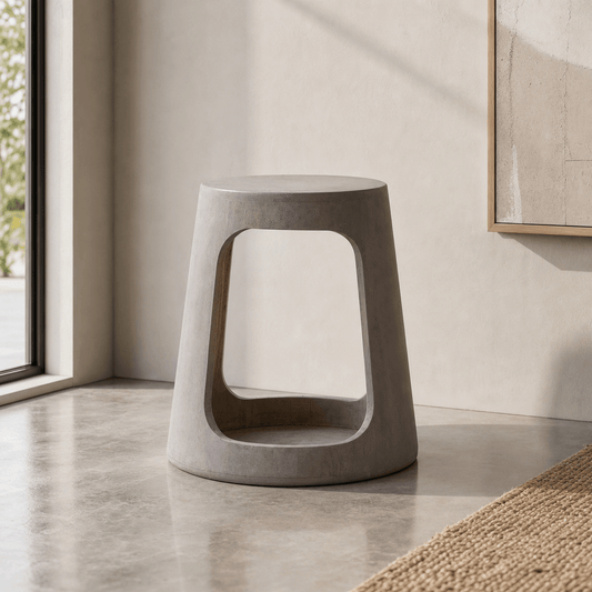 Solid Wood Acid Wash Side Table, Open-Storage showcasing its hollow design and artisanal craftsmanship in a modern setting.