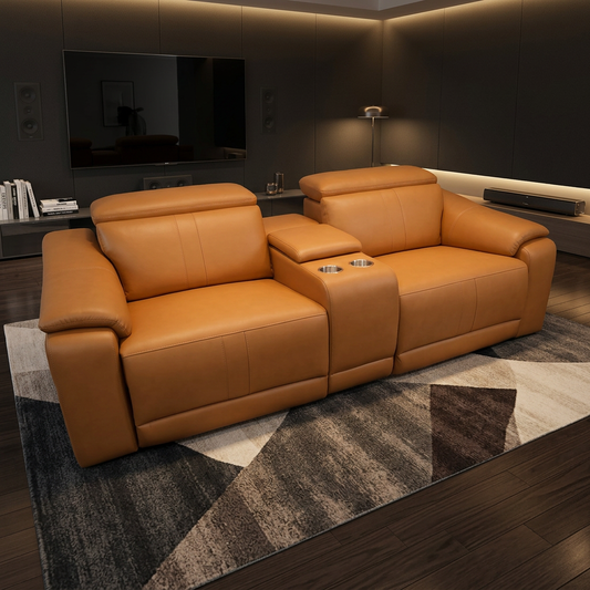 2-Seat Modular Leather Recliner Sofa with Cup Holders 88.5"W in modern living room with cup holders.