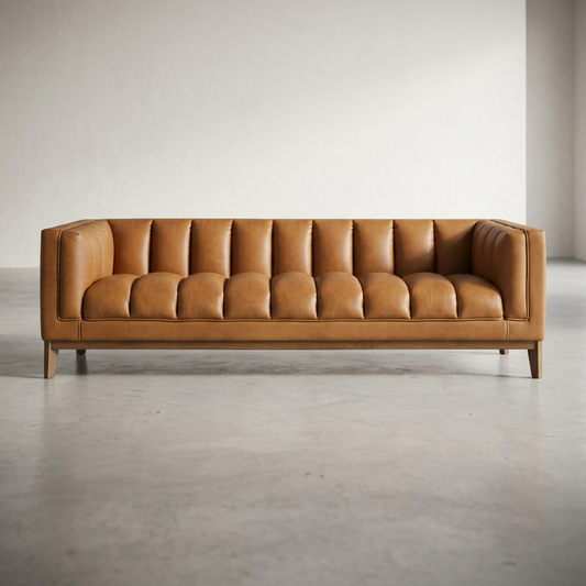 Modern Tufted PU Leather Sofa 90”